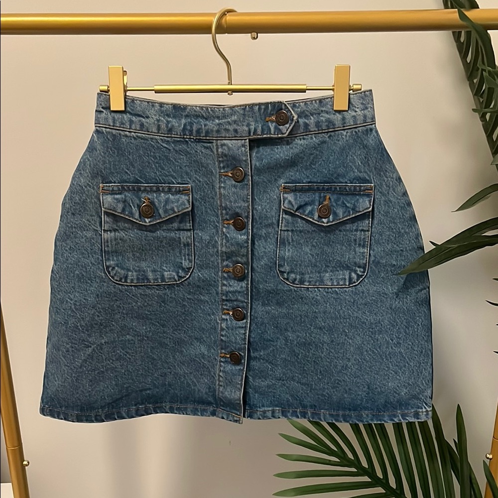 Denim Button-Front Skirt